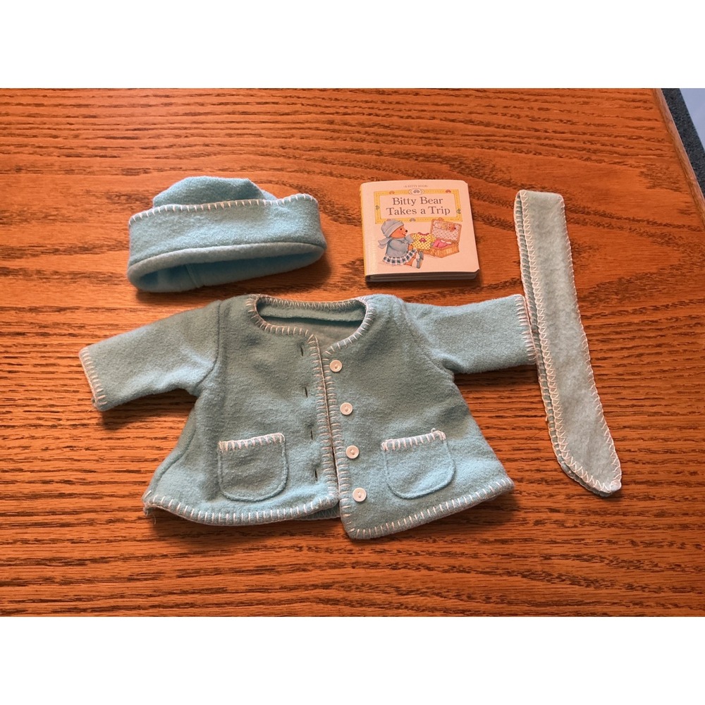 American Girl Bitty Bear Blue Fleece Jacket Hat Scarf Set Book Pleasant Company